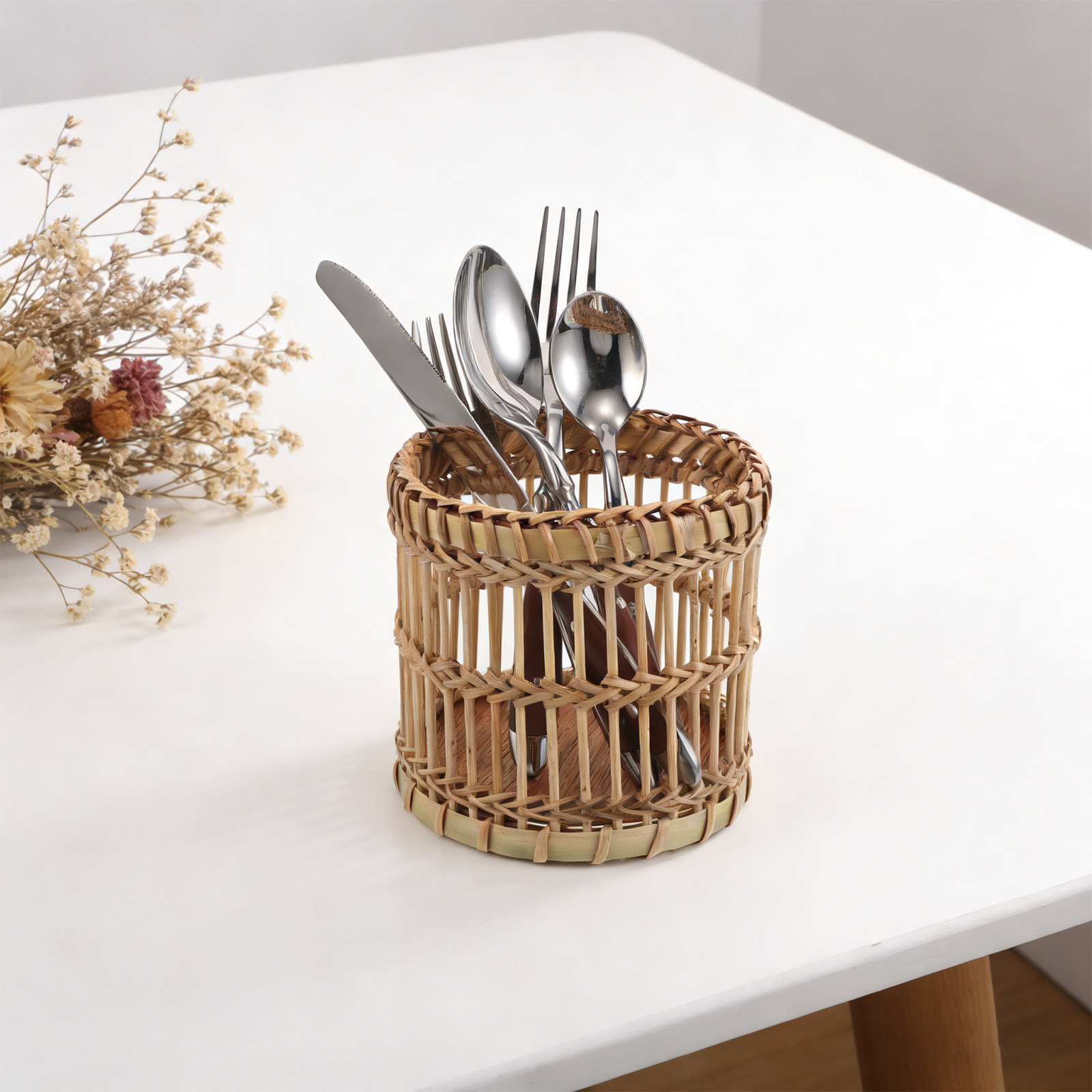 Bamboo Cutlery - Bamboo Utensil Holder Kitchen Countertop Organizer