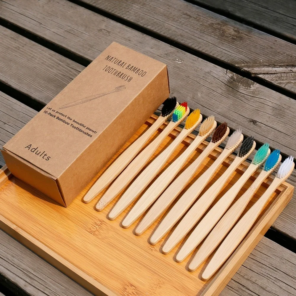 Bamboo Toothbrush - 10PCS Colorful Toothbrush Natural Bamboo Tooth